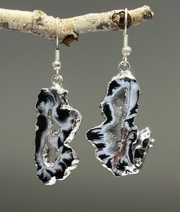 Oco Geode Slice Crystal Earrings: Handmade Gemstone Dangle Earrings - Color Varies