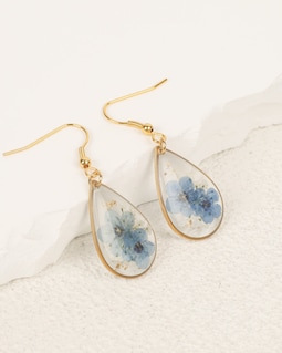Forget Me Not Flower Earrings for Women, Dangle Drop Earrings, Pressed Real Floral Resin Jewelry Set for Mother