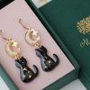 Black Cat Dangle Earrings, Opal Moon Earrings, Little Kitty Hoop Earrings, Gold Animal Earrings, Pet Owner Gift, Celestial Jewelry for Women