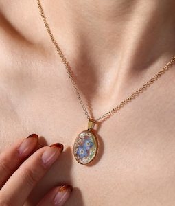 Real Pressed Forget Me Not and Queen Anne’s Lace Necklace, Memorial Keepsake Jewelry, Dried Wildflowers, Remembrance Necklace, Gift for Her