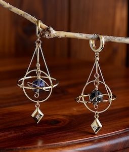 Celestial Orbit Dangle Earrings, Copper Resin Zircon