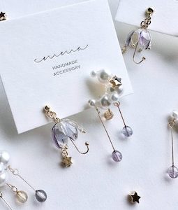 Starry Night Umbrella & Moon Earrings – Asymmetrical Celestial Jewelry, Handmade Resin Night Sky Earrings