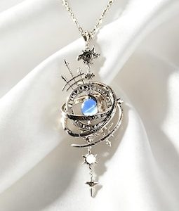 Vintage celestial globe necklace, silver pendant