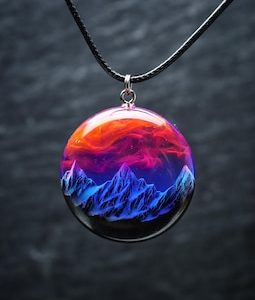 Galaxy Nebula Resin Necklace, Cosmic Celestial Pendant, Handmade Wood Glow Epoxy Resin Jewelry, Space Talisman Gift, Mens Necklace