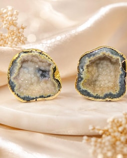 Natural Geode Druzy Stud Earrings, Gold Electroplated Agate Boho Jewelry