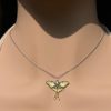 Luna Moth Resin Necklace Iridescent Green Wing Pendant Dainty Silver Chain Fairycore Cottagecore Jewelry Gift For Her